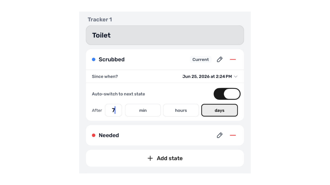 DoneAgo automation config screen showing time threshold being set for a state