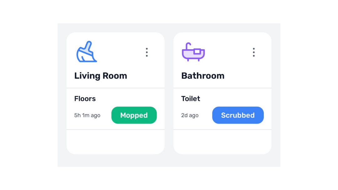 DoneAgo home card showing chore trackers with elapsed times